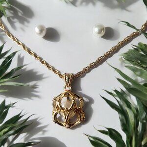 CHARTER CLUB Caged Pearl Necklace & Stud Earrings Set